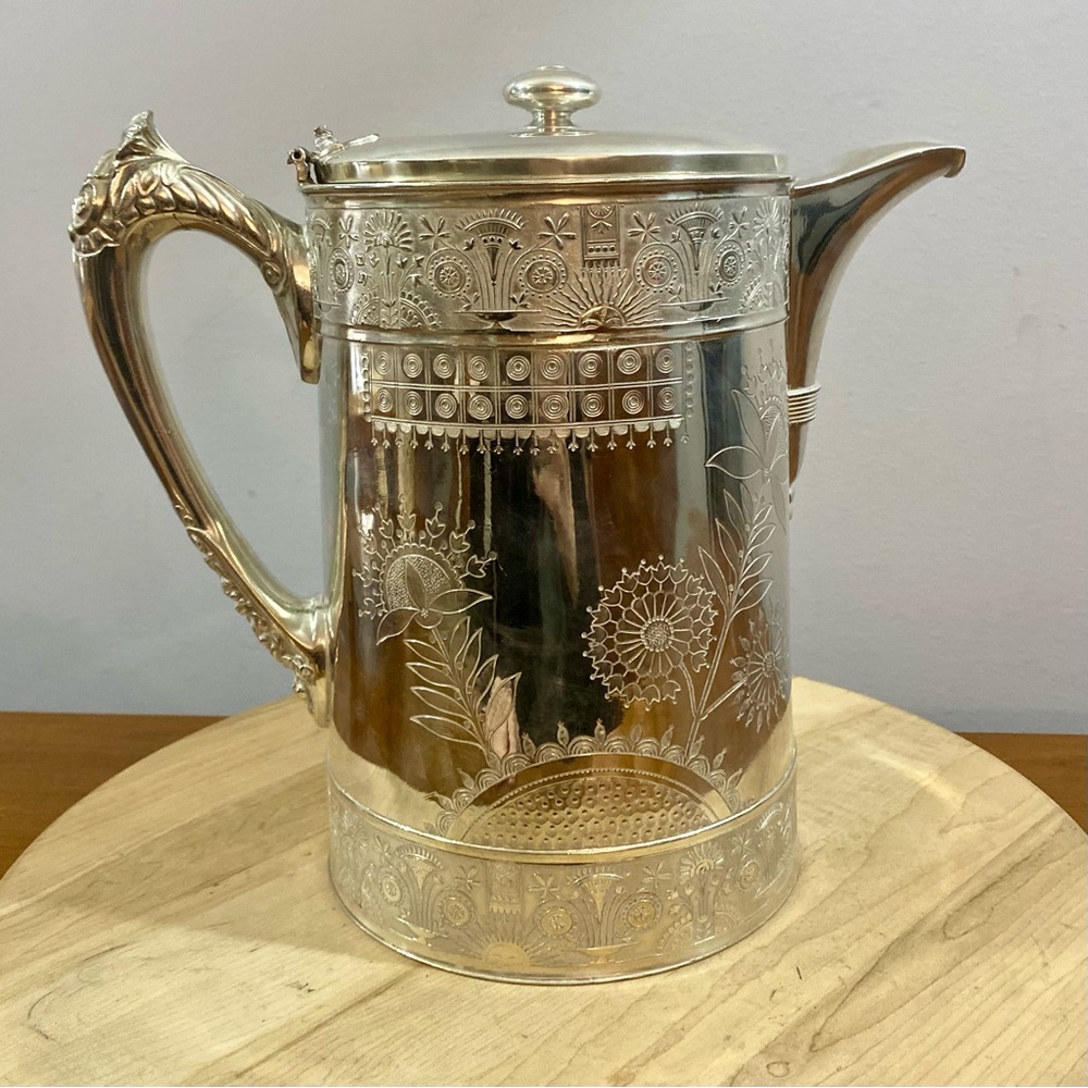 1868 Rogers & Smith Co. Antique Engraved Silver Plate Insulated Water‎ Pitcher - Picture 3 of 12